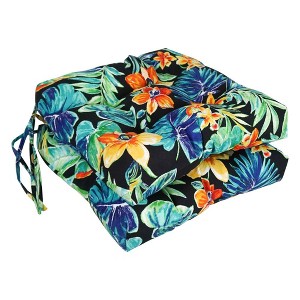Blazing Needles, 16-inch Spun Polyester Patterned Outdoor Square Tufted Chair Cushions (Set of 2) - 1 of 2
