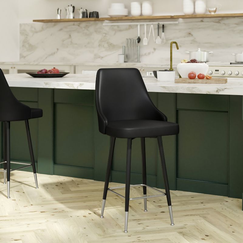 Emma and Oliver Modern Upholstered Dining Stools with Chrome Accented Metal Frames and Footrests, 3 of 10