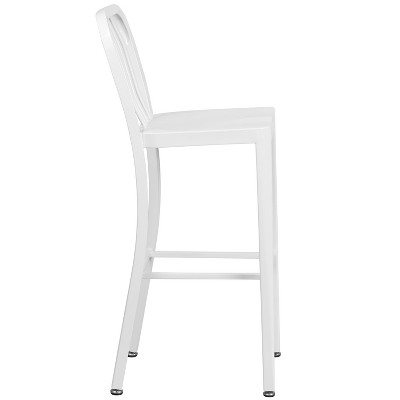 Sleek White Metal Indoor-Outdoor Barstool with Vertical Slat Back