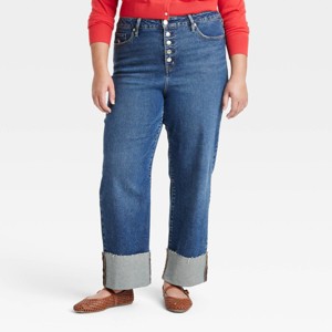 Women's High-Rise Cuffed Straight Jeans - Ava & Viv™ - 1 of 3