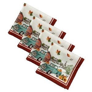 Farm Fresh Pumpkin Truck Fall Napkin, Set of 4 - Blue/Orange - 17x17 - Elrene Home Fashions - 1 of 3