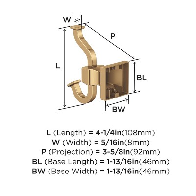 Champagne Bronze Double Prong Wall Mounted Hook
