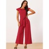 Seta T Women's Ruffle Cap Sleeve Belted High Waist Jumpsuits with Pockets - 3 of 4