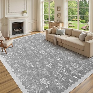 Modern Washable Area Rug for Living Room, Floral Area Rug with Non Slip Backing, Indoor Low Pile Carpet for Dorm Office Decor - 1 of 4