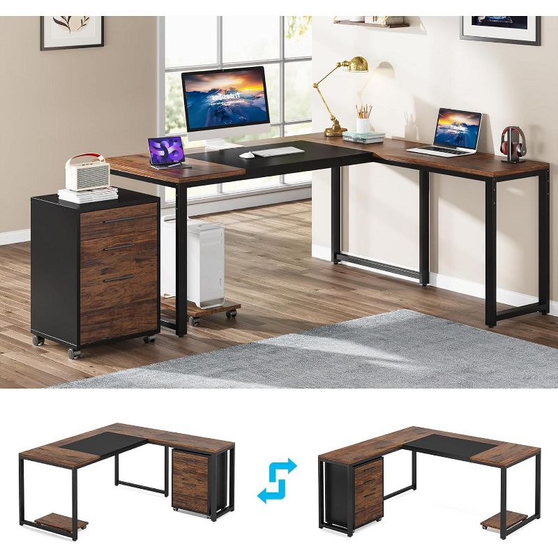 Tribesigns L-Shaped Computer Desk with Mobile File Cabinet, Large Executive Office Desk Set, 5 of 8