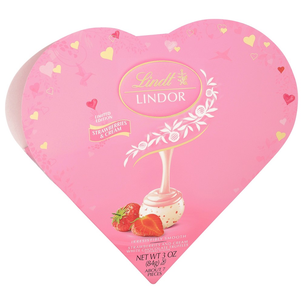 Lindt Lindor Valentine's Strawberries & Cream White Chocolate Truffles Heart - 3oz