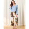 cheibear Womens 2pcs Long Sleeve Capri Pants Floral Lounge Set Sleepwear Pajama Sets - 2 of 4
