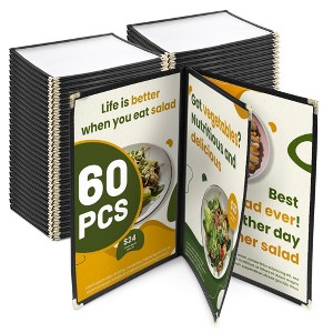 WeChef 60 Pack Restaurant Menu Covers 8.5 x 11" Book Style 3 Pages 6 Views Black - 1 of 4