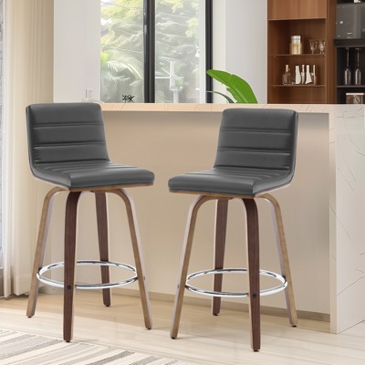 Bekrvio 26" Counter Height Bar Stools - PU Leather Swivel, L Shape Back, Upholstered, Mid-Century Modern Chairs for Kitchen Counter Island