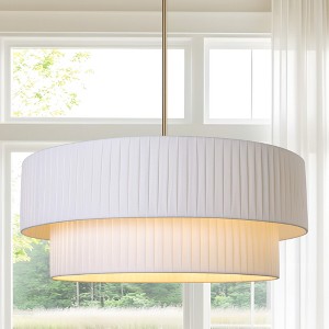 LamQee 3-Light Modern Drum Chandelier 2-Tier Semi-Flush Mount Pendant Light Fixtures with Fabric Lampshades - 1 of 4