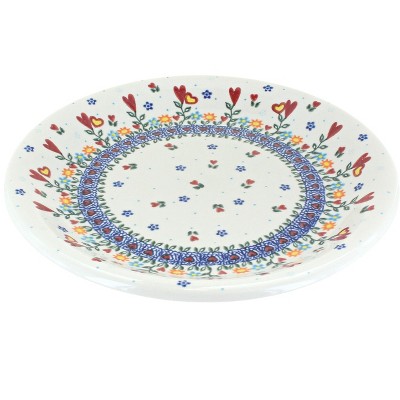 Blue Rose Polish Pottery Hearts & Flowers Dinner Plate