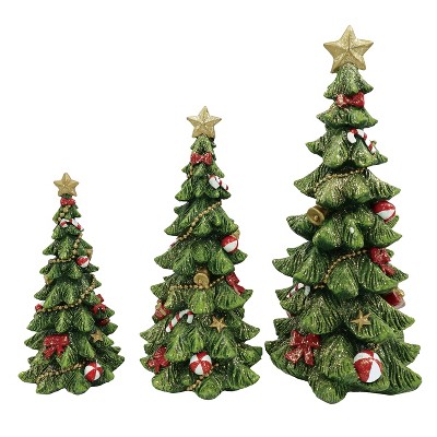 Transpac Set of 3 Resin Christmas Glitter Tree Figurines Decorative Objects for Tabletop and Mantel Indoor Use  Spot or Wipe Clean Holiday Decoration