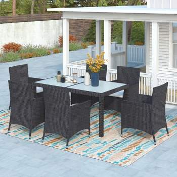 7-piece Outdoor All-weather Wicker Patio Dining Sets with Beige Cushion - Maison Boucle