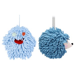 REGALWOVEN Fuzzy Cute Cartoon Decorative Hand Drying Hanging Ball Hand Towels 7" x 7" 2 Pcs - 1 of 4