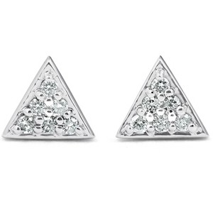 Pompeii3 G/VS 14k White Gold Triangle Pave .12Ct Diamond Delicate Studs Womens Earrings - 1 of 4