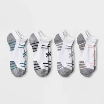 Women's Striped Cushioned 4pk No Show Athletic Socks - All in Motion™ - White/Pastels 4-10
