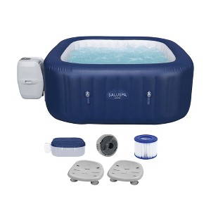 Bestway SaluSpa Hawaii AirJet 6 Person Square Inflatable Hot Tub w/140 Jets & EnergySense Cover, Blue & Non Slip Seat w/Adjustable Legs, Gray (2 Pack) - 1 of 4