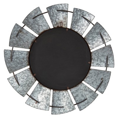 32" Round Silver and Brown Metal Windmill Wall Mirror