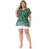Agnes Orinda Women's Plus Size V Neck Short Sleeve Floral Print Tiered Peplum Blouses - 3 of 4