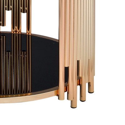 Tanquin 25" Round Black Glass & Gold Metal End Table
