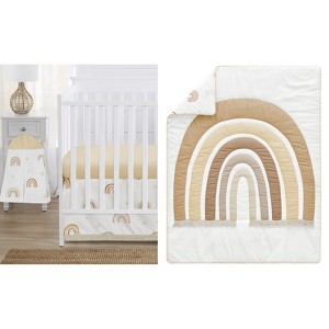 Sweet Jojo Designs Boy or Girl Gender Neutral Unisex Baby Crib Bedding Set - Boho Rainbow Taupe Yellow and Beige 4pc - 1 of 4