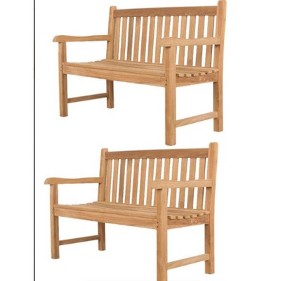 Decksplore Solid Teak Garden Patio Bench Outdoor Loveseat Porch Chair Solid Wood W/Armrest