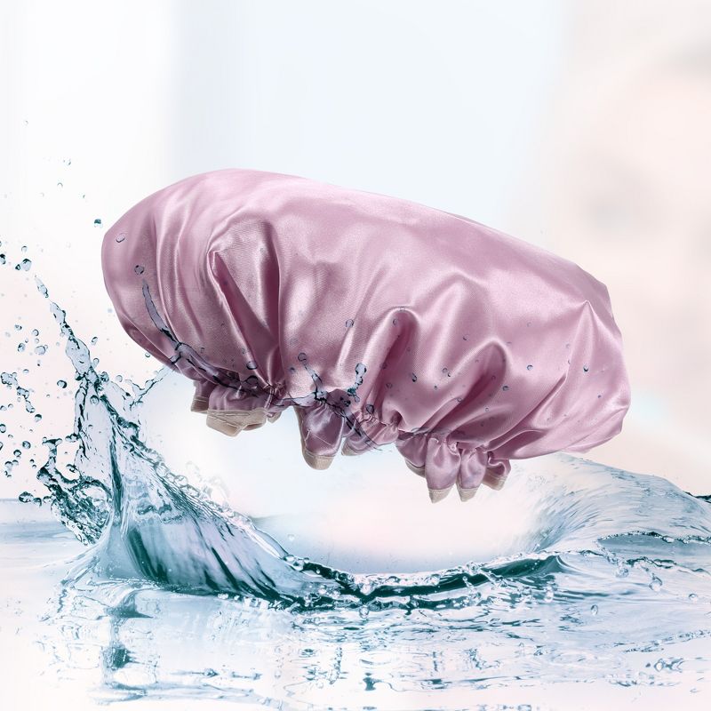 Unique Bargains Women's 2 Layers Waterproof Shower Elastic Hair Caps Pink Champagne Gray 3 Pcs, 4 of 7
