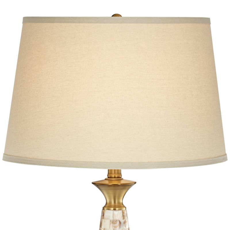 Barnes and Ivy Berach Coastal Table Lamp with Brass Round Riser 33 1/2" Tall Mother of Pearl Mosaic Drum Shade for Bedroom Living Room Bedside Office, 3 of 6