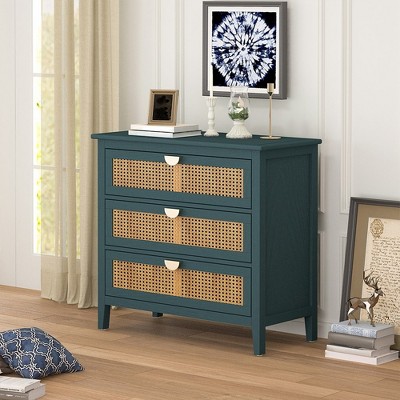 3 Drawer Cabinet Storage Cabinet Coffee Bar Cabinet Accent Cabinet Sideboard Kitchen Cabinet, Natural Rattan Suitable for Bedroom