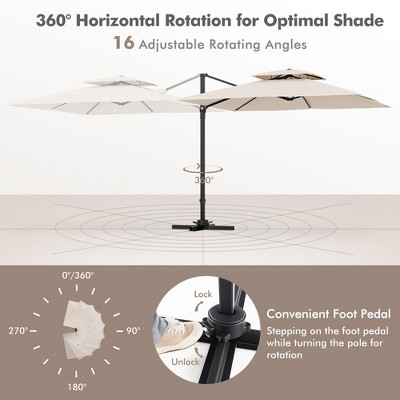 Beige 9.5FT Cantilever Patio Umbrella with 360° Rotation and Double Vented Top