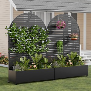 Spassway Arch Metal Planter Box with Trellis Raised Garden Bed with Wheels Pot Planter for Climbing Plant Decorative Privacy Screen - 1 of 4