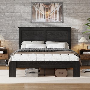 GDFStudio Rixa Industrial Wooden Platform Bed with Headboard - 1 of 4