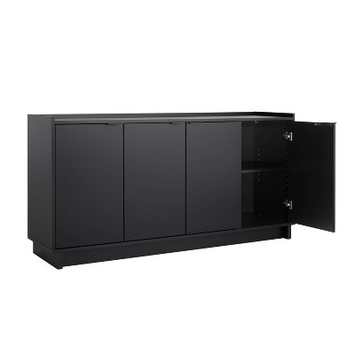Prepac Black 4-Door Console Table with Adjustable Shelving