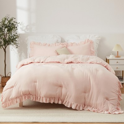 Ruffle Comforter Set, Soft Washed Microfiber Lightweight & Fluffy All-Season Ruffled Bedding Comforter Set