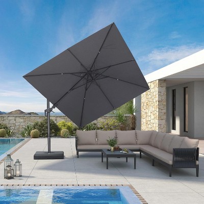 PURPLE LEAF Cantilever Patio Umbrella Outdoor Offset Umbrella with 3 Years Fade Resistance Recycled Fabric With Base