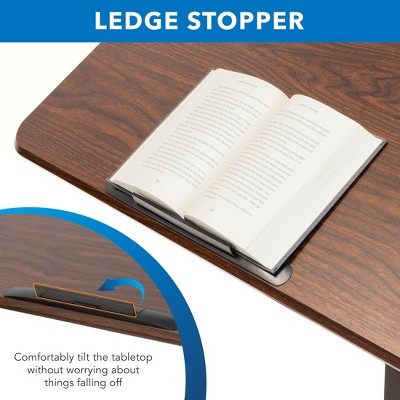 Adjustable Walnut Overbed Table with Tilting Top and Steel Base