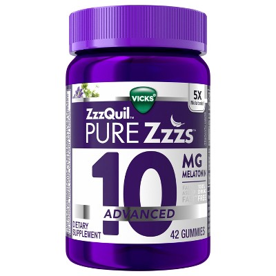 ZzzQuil PURE Zzzs, Advanced 10mg Melatonin Gummies, Sleep Aid, Berry Flavored, with Chamomile & Lavender,  42ct