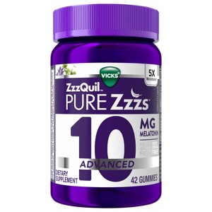 ZzzQuil PURE Zzzs, Advanced 10mg Melatonin Gummies, Sleep Aid, Berry Flavored, with Chamomile & Lavender,  42ct - 1 of 3