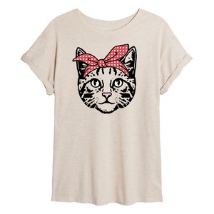 Women's - Instant Message - Bandana Cat Oversized Graphic T-Shirt - 1 of 4