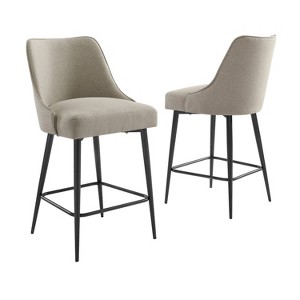 Steve Silver Co. 24" Set of 2 Olson Counter Height Barstools Khaki: Upholstered, Iron Legs, Polyester - 1 of 4