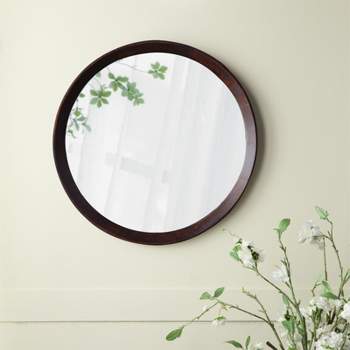 Cerys 20 inch Round Wood Mirror,Transitional Decor Style Mango Wood Wall Mirror,Features Clean Silhouette Solid Wood Frame-The Pop Home