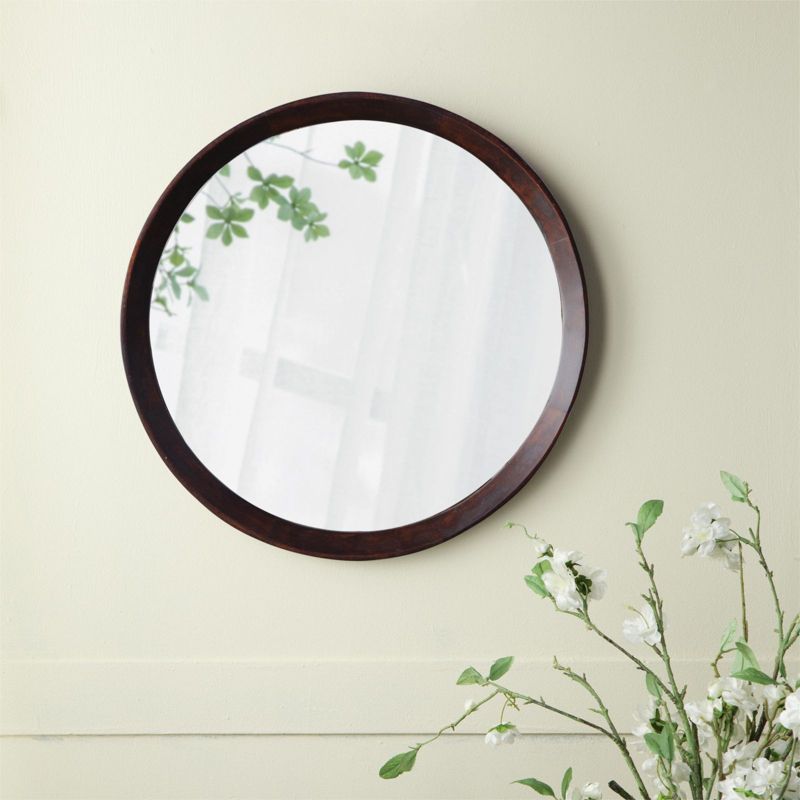 Cerys 20 inch Round Wood Mirror,Transitional Decor Style Mango Wood Wall Mirror,Features Clean Silhouette Solid Wood Frame-The Pop Home, 1 of 10