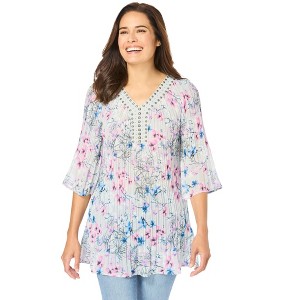 Woman Within Plus Size Embellished Pleated Blouse - 1 of 4