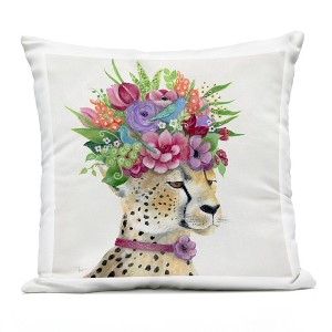 Stupell Industries Majestic Cheetah Mixed Flower Crown Arrangement Outdoor Decorative Throw Pillow, 18 x 18 - 1 of 3