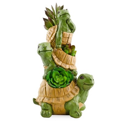 Esterno Stacked Turtle Planter; Decorative Garden Statue and Home Decor “Turtles All the Way Up”