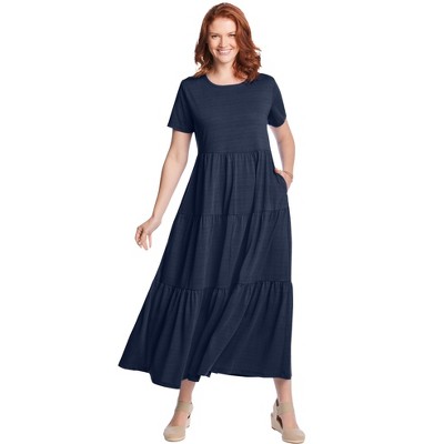 Woman Within Plus Size Short-Sleeve Tiered Dress