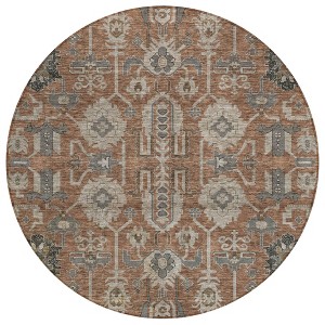 Brown Gray And Charcoal Oriental Washable Indoor Outdoor Area Rug - 1 of 4