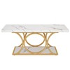 Lirago 47" Modern Rectangle Coffee Table Faux Marble Top 2-Tier Storage Gold Metal Legs Living Room Center Table White - 3 of 4