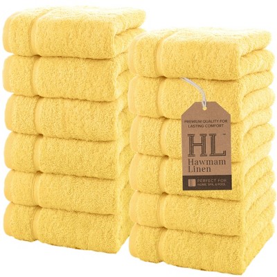 Hawmam Linen Luxury Cotton Washcloths 13x13 Inch - Large Hotel Spa Bathroom Face Towel | 12 Pack |