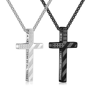 Truandoss 2Pcs Silver Black Cross Necklace for Men Boys - Stainless Steel American Flag Cross Pendant Necklaces,  Fathers Day Christmas Jewelry  Gifts - 1 of 4